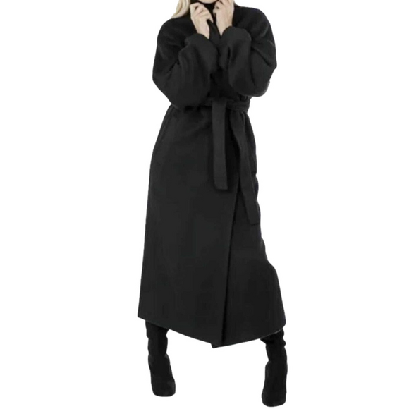 Brian Bailey Jackets & Blazers - New Brian Bailey Black Wool Blend Oversized Long Wrap Jacket Coat Size Medium 4E